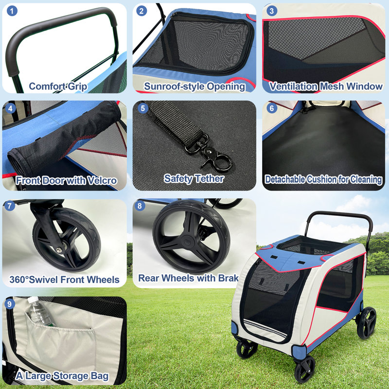 Poloma Large Dog Stroller for Pet Jogger Stroller for 2 Dogs Cats